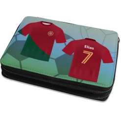 Federmappe gefüllt Fußball Trikot mit Name und Rückennummer personalisiert