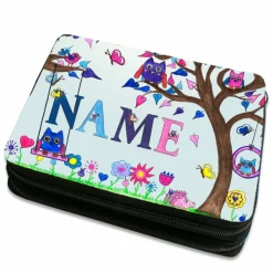 Federmäppchen inkl. Inhalt Motiv Eulen mit Name / personalisierbar