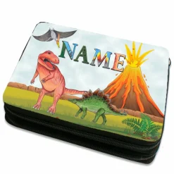 Federmäppchen inkl. Inhalt Motiv Dino mit Name / personalisierbar / Dinosaurier / T-Rex / Stegosaurus