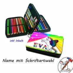 Federmäppchen inkl. Inhalt Motiv Einhorn mit Name / personalisierbar