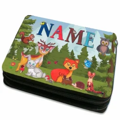 Federmäppchen inkl. Inhalt Motiv Waldtiere mit Name / personalisierbar