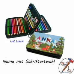 Federmäppchen inkl. Inhalt Motiv Waldtiere mit Name / personalisierbar