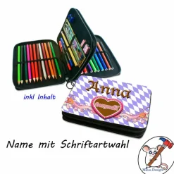 Federmäppchen inkl. Inhalt bayrisch mit Name / personalisierbar / Junge Lausbua / Mädchen Herzmadl