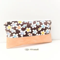 Federmäppchen, Kosmetiktasche braun geblümt