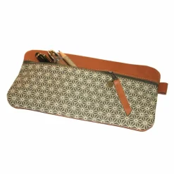 Federmäppchen Leder & Stoff  „Asanoha” khaki