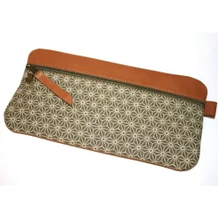 Federmäppchen Leder & Stoff  „Asanoha” khaki