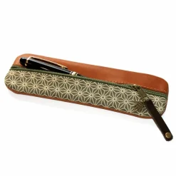 Federmäppchen Leder & Stoff  „Asanoha” khaki