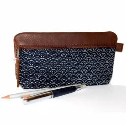 Federmäppchen Leder & Stoff „Wellen” schwarz