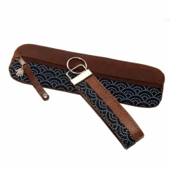 Federmäppchen Leder & Stoff „Wellen” schwarz