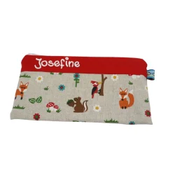 Federmäppchen Waldtiere rot mit Namen personalisiert Mäppchen Schulmäppchen Brillenetui Schlampermäppchen Etui