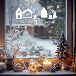 Fensterbild fröhliche Winterzeit Weihnachtsdekoration Sticker Aufkleber 2 Farben 3 Größen auch in XXL