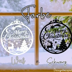 Fensterbild Kranz Aufkleber Merry Christmas Ornament Stil | Winterzeit Deko für Advent und Weihnachten, Exklusiv