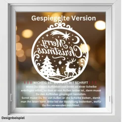 Fensterbild Kranz Aufkleber Merry Christmas Ornament Stil | Winterzeit Deko für Advent und Weihnachten, Exklusiv