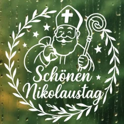 Fensterbild Kranz Aufkleber schönen Nikolaustag | Winterzeit Deko Adventzeit und Nikolaus , Exklusiv