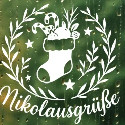 Fensterbild Kranz Aufkleber Nikolausgrüße Nikolaustag | Winterzeit Deko Adventzeit und Nikolaus , Exklusiv