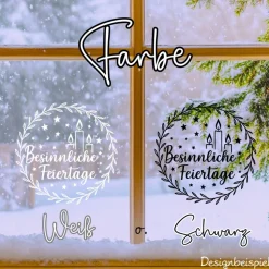 Fensterbild Kranz Aufkleber Besinnliche Feiertage| Winterzeit Deko für Advent und Weihnachten, Exklusiv