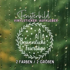 Fensterbild Kranz Aufkleber Besinnliche Feiertage| Winterzeit Deko für Advent und Weihnachten, Exklusiv