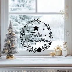 Fensterbild Kranz Aufkleber Frohe Weihnachten | Winterzeit Deko für Advent und Weihnachten, Exklusiv