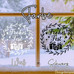 Fensterbild Kranz Aufkleber Frohes Fest Geschenke| Winterzeit Deko für Advent und Weihnachten, Exklusiv