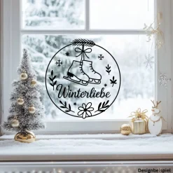 Fensterbild Kranz Aufkleber Winterliebe | Winterzeit Deko für Advent und Weihnachten, Exklusiv