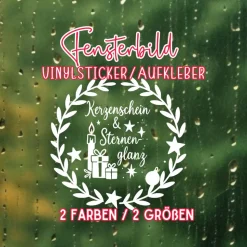 Fensterbild Kranz Aufkleber Kerzenschein & Sternenglanz  | Winterzeit Deko für Advent und Weihnachten, Exklusiv