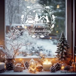 Fensterbild Kranz Aufkleber Frohe Weihnachten | Winterzeit Deko für Advent und Weihnachten, Exklusiv