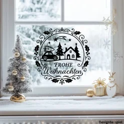 Fensterbild Kranz Aufkleber Frohe Weihnachten | Winterzeit Deko für Advent und Weihnachten, Exklusiv