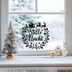 Fensterbild Kranz Aufkleber Stille Nacht Rentier | Winterzeit Deko für Advent und Weihnachten, Exklusiv