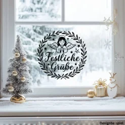 Fensterbild Kranz Aufkleber festliche Grüße | Winterzeit Deko für Advent und Weihnachten, Exklusiv