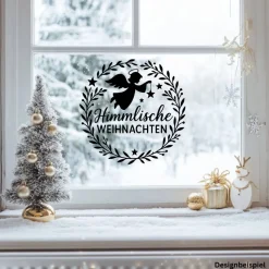 Fensterbild Kranz himmlische Weihnachten Engel | Winterzeit Deko für Advent und Weihnachten, Exklusiv