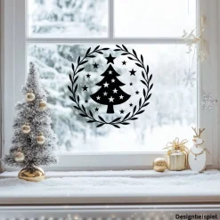 Fensterbild Skandi Stil minimalistischer Aufkleber Tannenbaum | Winterzeit Deko für Advent und Weihnachten, Exklusiv