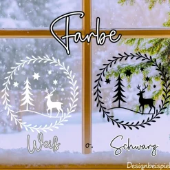 Fensterbild Skandi Stil minimalistischer Aufkleber Hirsch | Winterzeit Deko für Advent und Weihnachten, Exklusiv