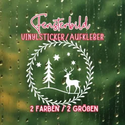 Fensterbild Skandi Stil minimalistischer Aufkleber Hirsch | Winterzeit Deko für Advent und Weihnachten, Exklusiv