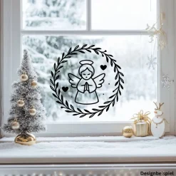 Fensterbild Skandi Stil minimalistischer Aufkleber Engel | Winterzeit Deko für Advent und Weihnachten, Exklusiv