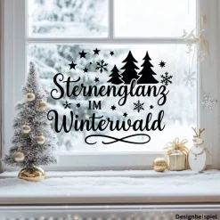 Fensterbild Sternenglanz im Winterwald Aufkleber | Winterzeit Deko für Advent und Weihnachten, Exklusiv