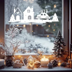Fensterbild Weihnachtsszene Weihnachtsdekoration Sticker Aufkleber 2 Farben 3 Größen auch in XXL