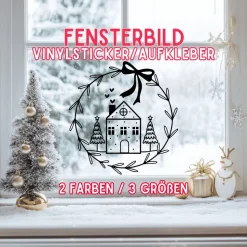 Fensterdeko Advent Weihnachten Fensterbild Weihnachtsdekoration Sticker minimalistischer Kranz 2 Farben 3 Größen