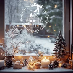 Fensterdeko Advent Weihnachten Fensterbild Weihnachtsdekoration Sticker minimalistischer Kranz 2 Farben 3 Größen