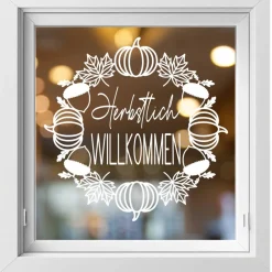 Fensterdeko Herbstlich Willkommen Fensterbild Herbstdekoration Sticker Kranz Kürbis Eicheln