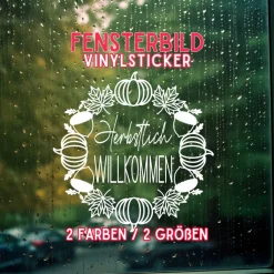 Fensterdeko Herbstlich Willkommen Fensterbild Herbstdekoration Sticker Kranz Kürbis Eicheln