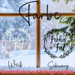 Fensterdeko Schriftzug Frohes Fest Fensterbild Weihnachtsdekoration Sticker Kranz 2 Farben 3 Größen