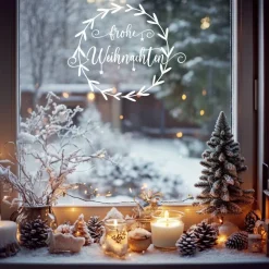 Fensterdeko Schriftzug Frohe Weihnachten Fensterbild Weihnachtsdekoration Sticker Kranz 2 Farben 3 Größen