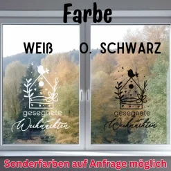 Fensterdeko Schriftzug gesegnete Weihnachten Fensterbild Weihnachtsdekoration Häuschen Vogel 2 Farben 3 Größen