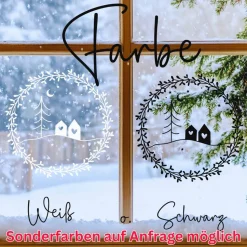 Fensterdeko skandi Stil Fensterbild Weihnachtsdekoration Sticker Kranz Advent Dekofenster 2 Farben 3 Größen