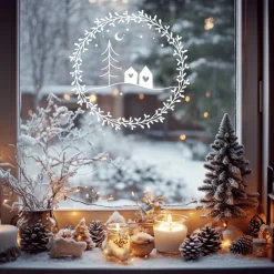 Fensterdeko skandi Stil Fensterbild Weihnachtsdekoration Sticker Kranz Advent Dekofenster 2 Farben 3 Größen