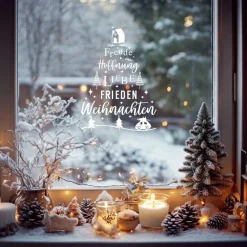 Fensterdeko WeihnachtsfriedenTannenbaum Schriftzug Fensterbild Weihnachtsdekoration 2 Farben 3 Grö&sz