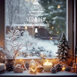 Fensterdeko Weihnachtswünsche Tannenbaum Schriftzug Fensterbild Weihnachtsdekoration 2 Farben 3 Grö&sz