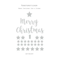 Fenstersticker  "Merry Christmas tree" Weihnachtsbaum, Sterne satiniert, Glasdekorfolie