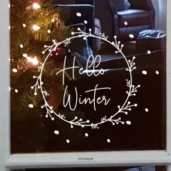 Fenstersticker Türsticker "Hello Winter" Hallo Winter mit Schneeflocken, Weihnachtsdeko auch für Glastüren geeig