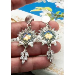 Festliche beadwork Ohrstecker handgemacht – Glasperlenschmuck Unikat als Weihnachtsgeschenk & Hochzeit